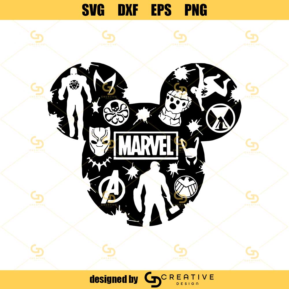 Mavel Mickey Head Svg, Marvel Mouse Design SVG png JPG Pdf Vector